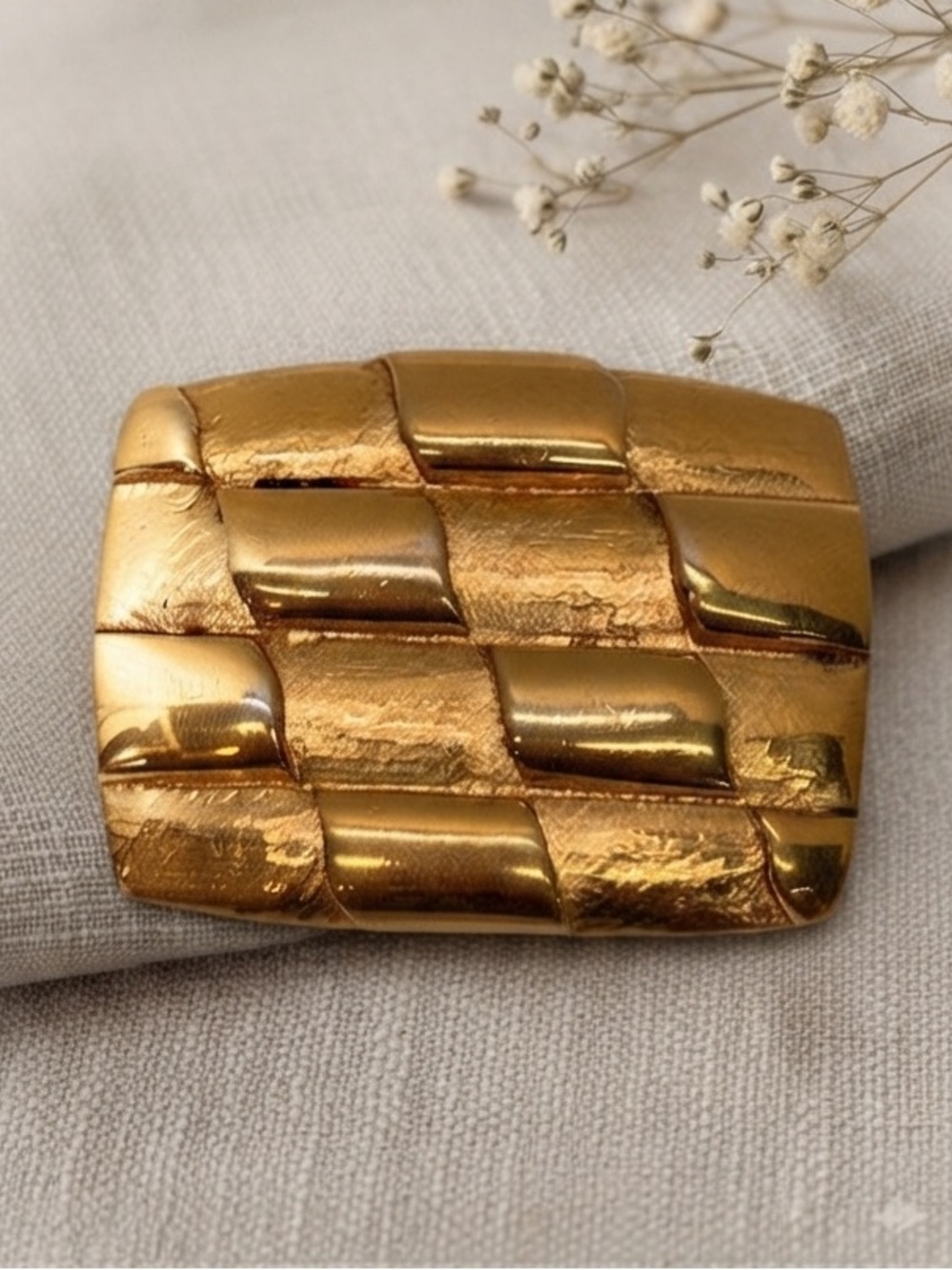 Vintage MONET Gold Tone Basketweave
Geometric Brooch